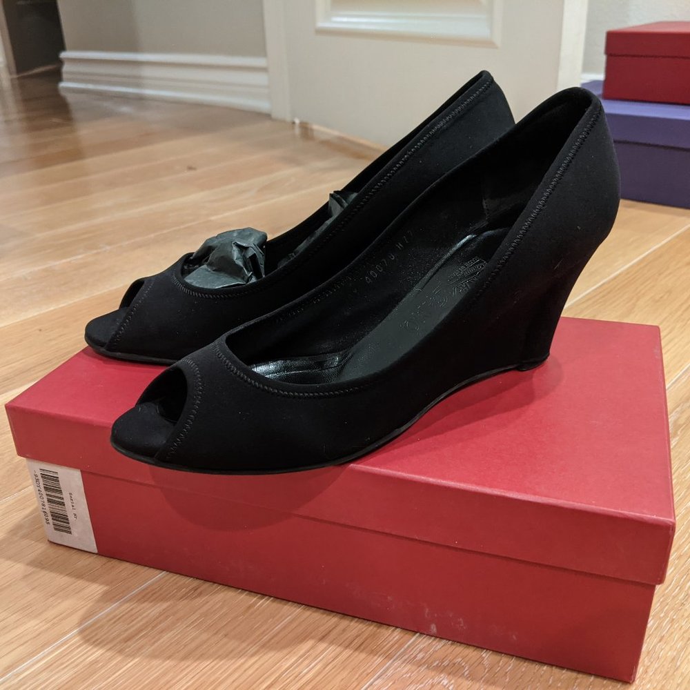 Salvatore Ferragamo Black "Racy" 9.5 Wedge Heels